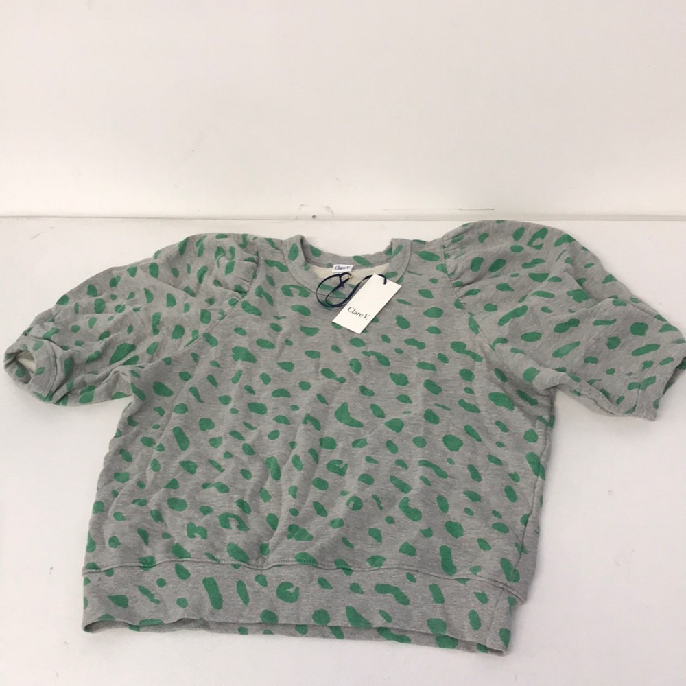 Clare V All Over Jag Print Puff Sleeve Sweatshirt